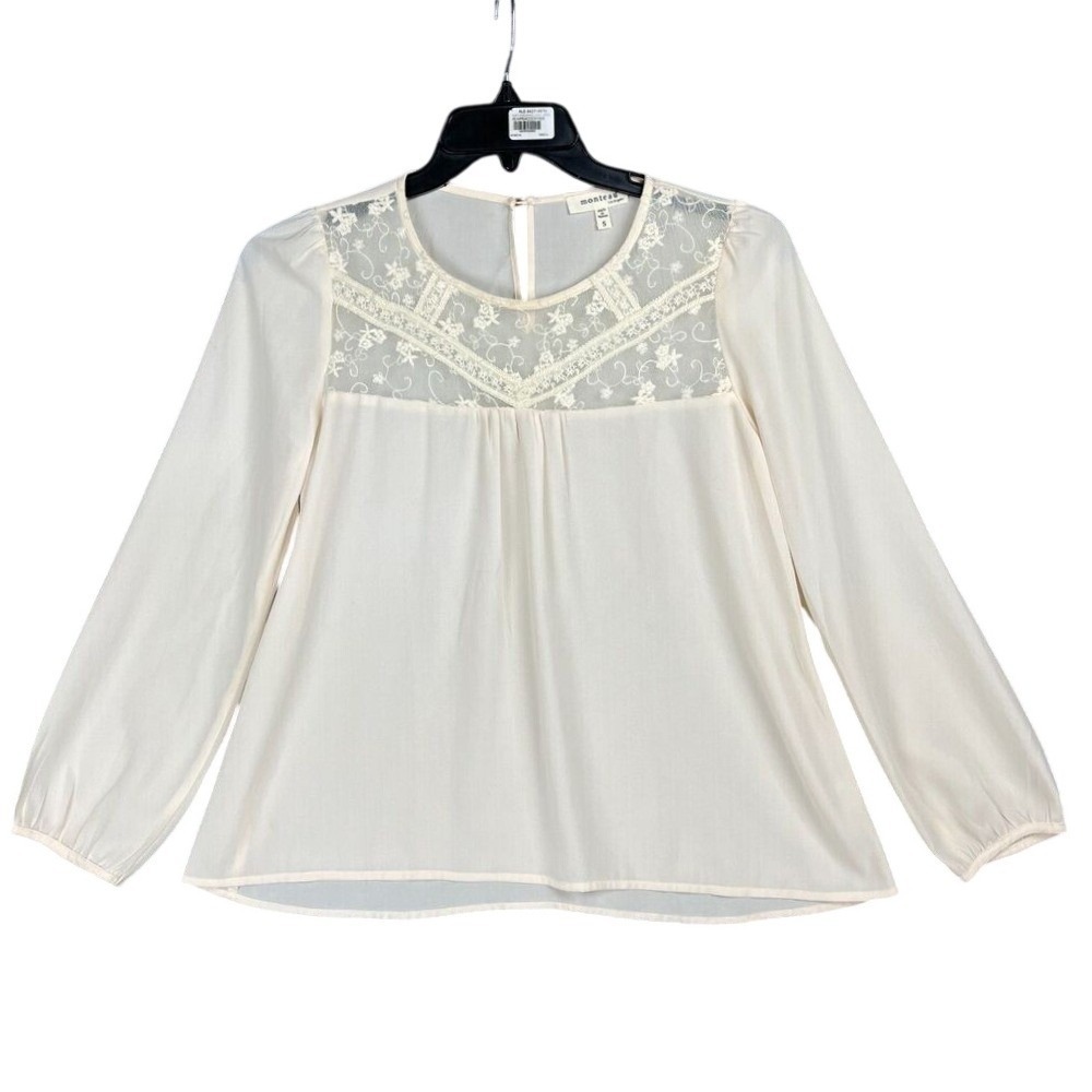 Monteau Lace Yoke Blouse Women S Sheer Romantic Boho Lightweight Flowy Top